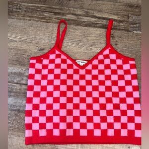 Pretty Garbage Red Pink Checkerboard Knit Cami Small Y2K Crop Tank